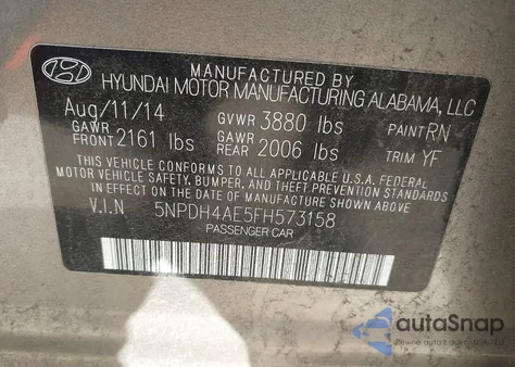 2015 Hyundai Elantra Se из США, поврежденный, VIN 5NPDH4AE5FH573158
